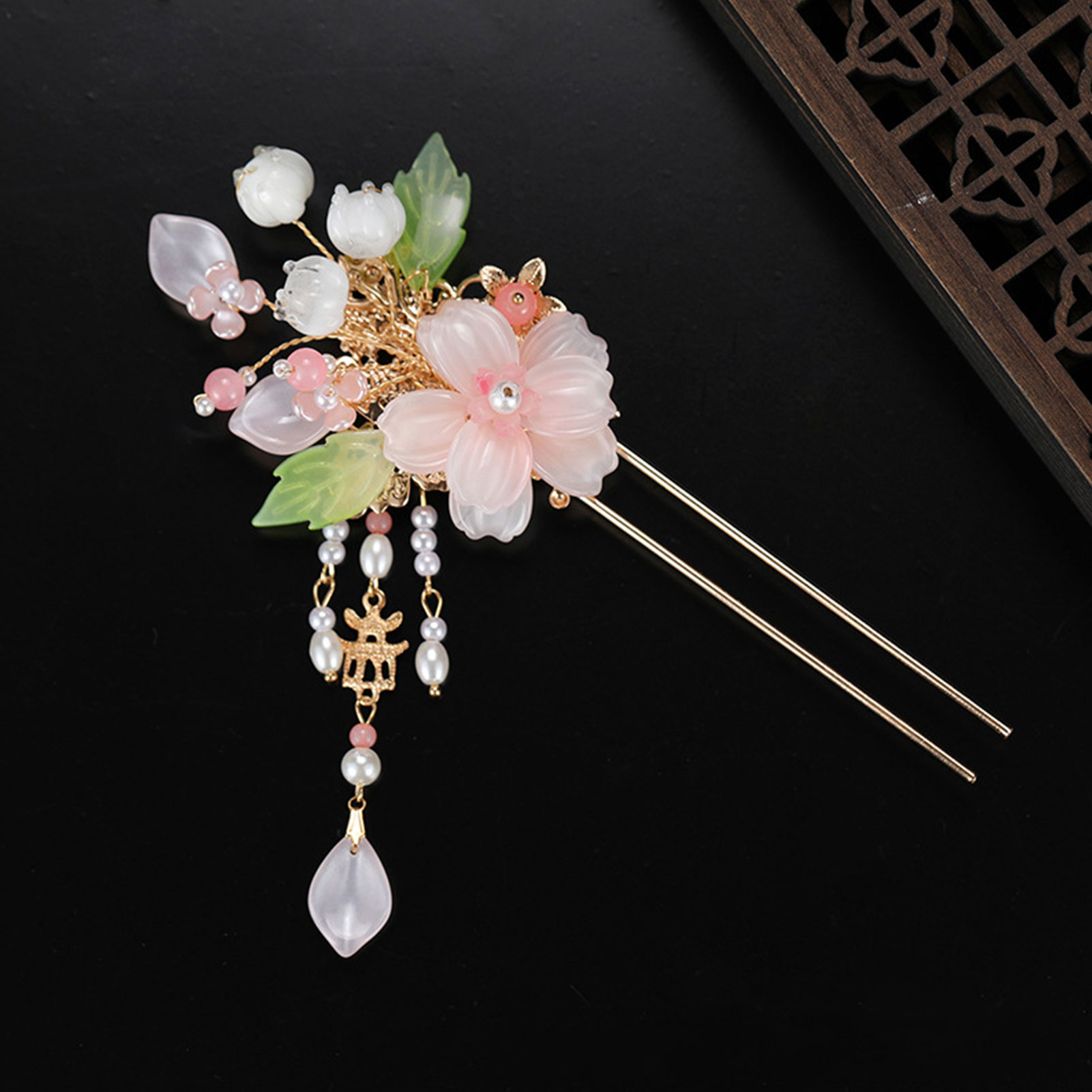 Pearl Hair Pin - Zarif Pembe Çiçekli Tokalar Retro Çin