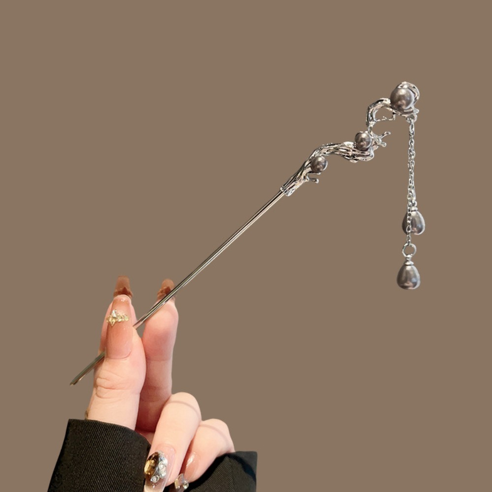 Pearl Hair Pin - 1 adet Zarif Çin Firkete Gümüş