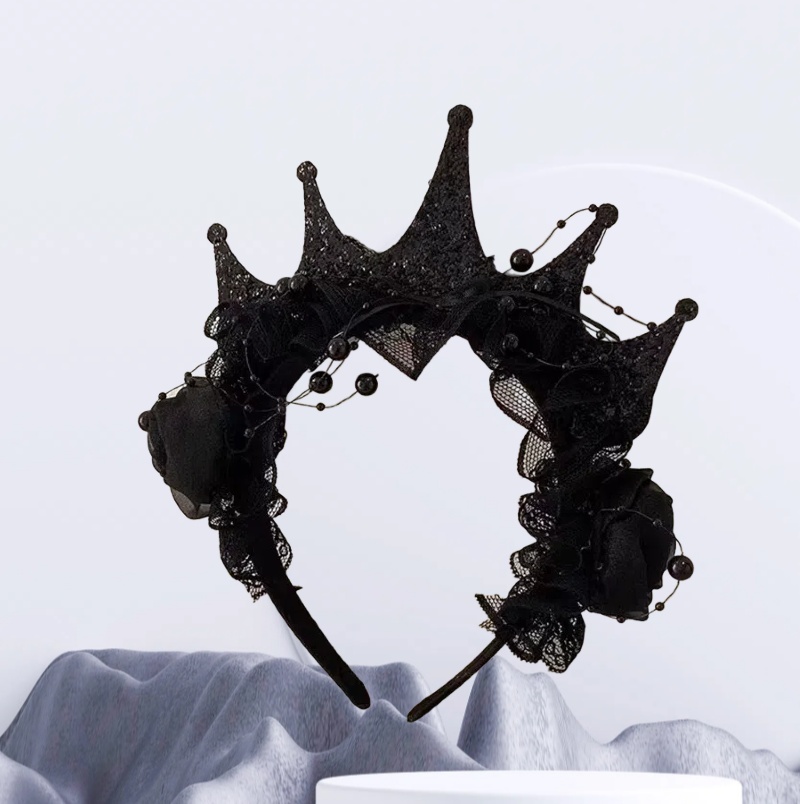 Women'S Victorian Accessories - Gotik Siyah Gül Dantel Taç Bandı