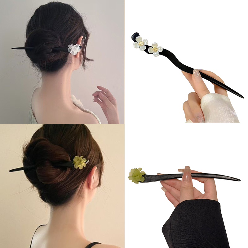 Pearl Hair Pin - Vintage Çin Tarzı Ahşap Çiçek Saç
