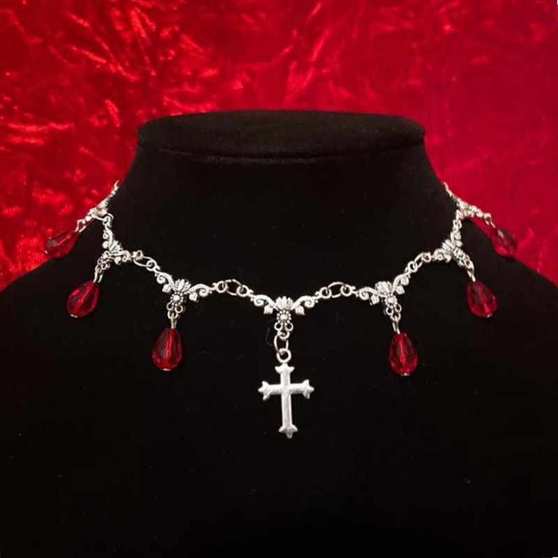 Women'S Victorian Accessories - Vampir Isırığı Chokers Kan Damlaları Çapraz