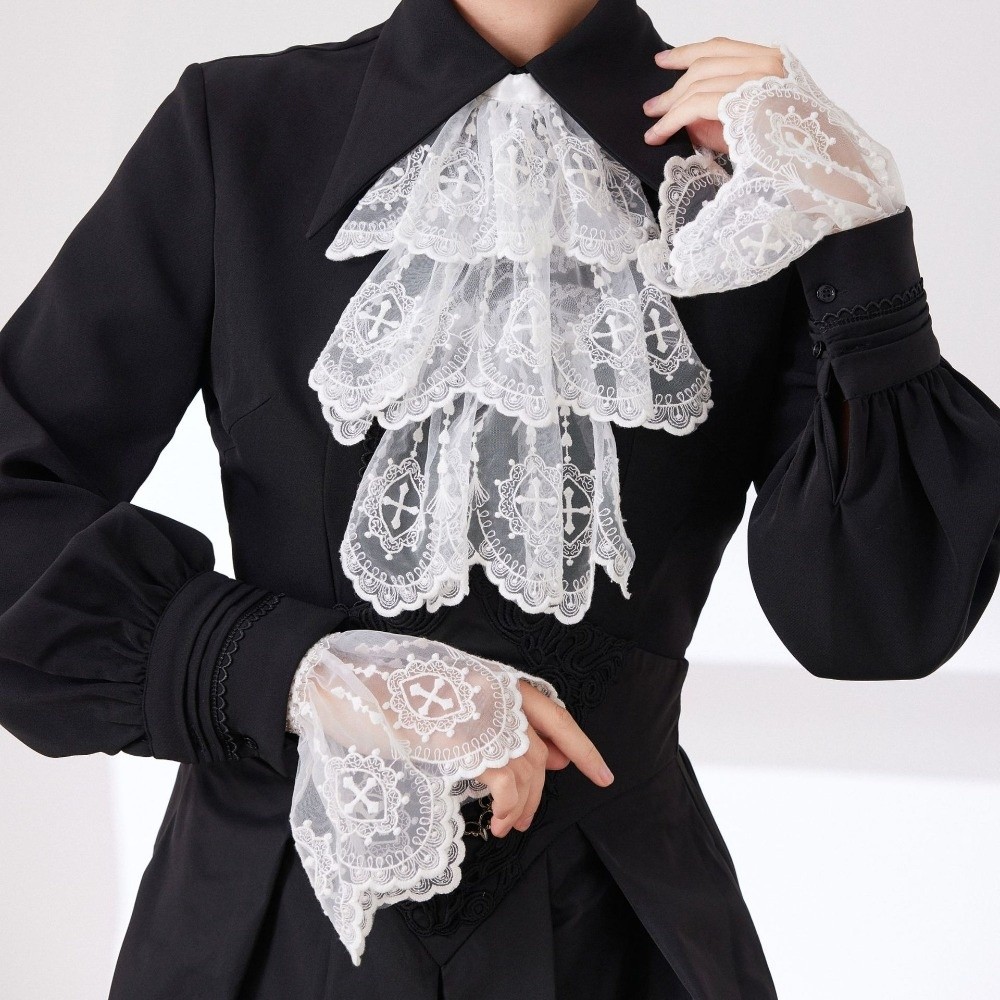 Women'S Victorian Accessories - Viktorya Tarzı Dantel Jabot Yaka Beyaz